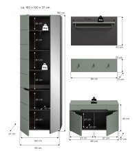 Garderoben-Set >Canu< in Basalt Grau / Smoke Green - 160x190x37cm (BxHxT)