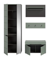 Garderoben-Set >Canu< in Basalt Grau / Smoke Green - 160x190x37cm (BxHxT)