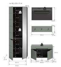 Garderoben-Set >Canu< in Basalt Grau / Smoke Green - 160x190x37cm (BxHxT)