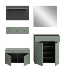Garderoben-Set >Canu< in Basalt Grau / Smoke Green - 175x190x37cm (BxHxT)