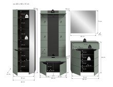Garderoben-Set >Canu< in Basalt Grau / Smoke Green - 255x190x37cm (BxHxT)