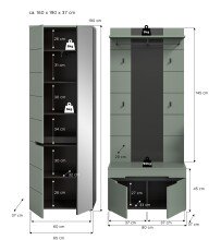 Garderoben-Set >Canu< in Basalt Grau / Smoke Green - 160x190x37cm (BxHxT)