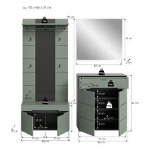 Garderoben-Set >Canu< in Basalt Grau / Smoke Green - 175x190x37cm (BxHxT)