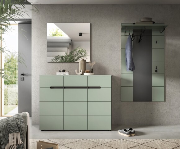 Garderoben-Set >Canu< in Basalt Grau / Smoke Green - 215x190x37cm (BxHxT)
