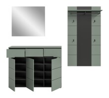 Garderoben-Set >Canu< in Basalt Grau / Smoke Green - 215x190x37cm (BxHxT)