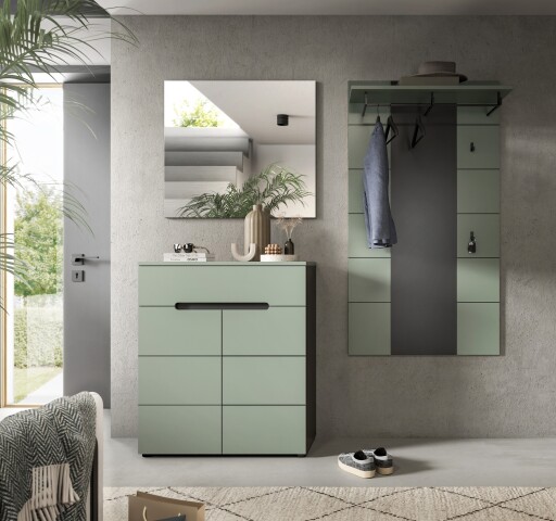 Garderoben-Set >Canu< in Basalt Grau / Smoke Green - 175x190x37cm (BxHxT)