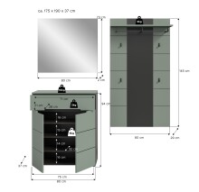 Garderoben-Set >Canu< in Basalt Grau / Smoke Green - 175x190x37cm (BxHxT)