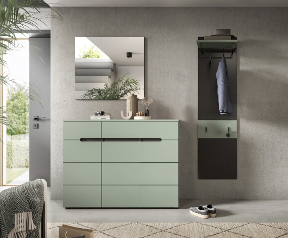Garderoben-Set >Canu< in Basalt Grau / Smoke Green - 180x190x37cm (BxHxT)