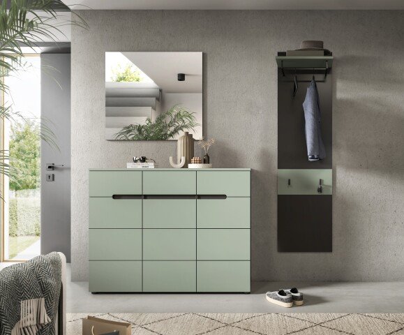 Garderoben-Set >Canu< in Basalt Grau / Smoke Green - 180x190x37cm (BxHxT)