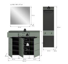 Garderoben-Set >Canu< in Basalt Grau / Smoke Green - 180x190x37cm (BxHxT)
