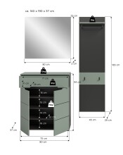 Garderoben-Set >Canu< in Basalt Grau / Smoke Green - 140x190x37cm (BxHxT)