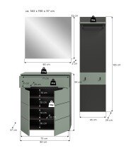 Garderoben-Set >Canu< in Basalt Grau / Smoke Green - 140x190x37cm (BxHxT)