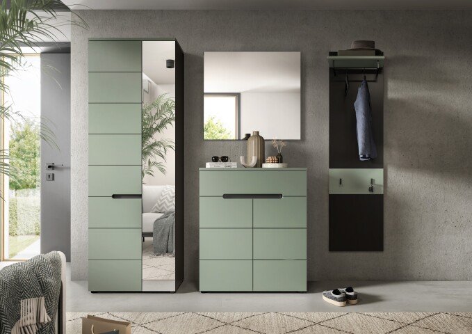 Garderoben-Set >Canu< in Basalt Grau / Smoke Green - 220x190x37cm (BxHxT)