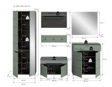Garderoben-Set >Canu< in Basalt Grau / Smoke Green - 255x190x37cm (BxHxT)