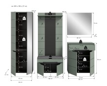 Garderoben-Set >Canu< in Basalt Grau / Smoke Green - 255x190x37cm (BxHxT)