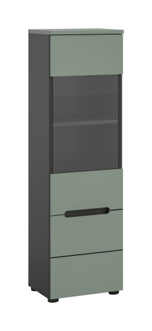 Vitrine >Canu< in Basalt Grau / Smoke Green - 36x125x33cm (BxHxT)