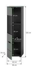 Vitrine >Canu< in Basalt Grau / Smoke Green - 36x125x33cm (BxHxT)