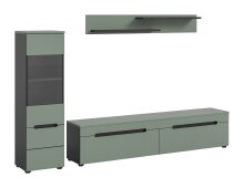 Wohnwand >Canu< in Basalt Grau / Smoke Green - 221x141x33cm (BxHxT)