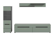 Wohnwand >Canu< in Basalt Grau / Smoke Green - 221x141x33cm (BxHxT)