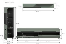 Wohnwand >Canu< in Basalt Grau / Smoke Green - 221x141x33cm (BxHxT)