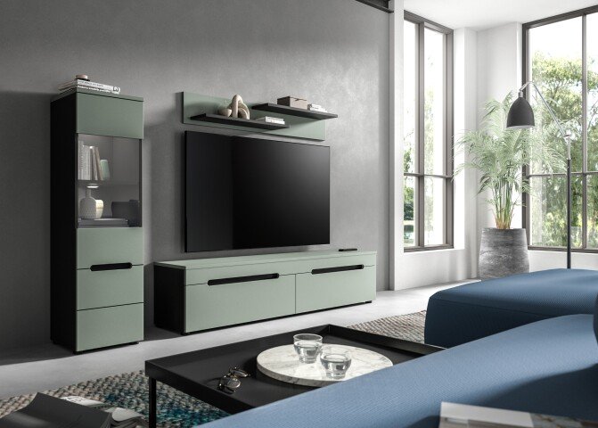 Wohnzimmer-Set >Canu< in Basalt Grau / Smoke Green - 221x141x33cm (BxHxT)