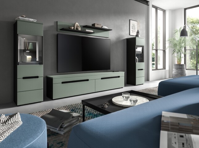 Wohnzimmer-Set >Canu< in Basalt Grau / Smoke Green - 272x141x33cm (BxHxT)