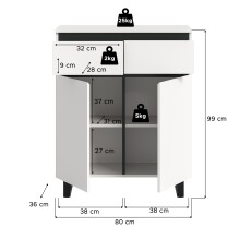 Kommode >Tomasa< in Weiß - 80x99x36cm (BxHxT)
