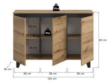 Sideboard >Tomasa< in Evoke Oak - 120x84x36cm (BxHxT)