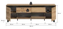 Lowboard >Tomasa< in Evoke Oak - 188x65x36cm (BxHxT)