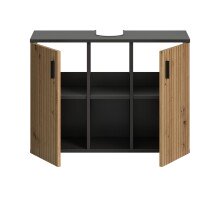Waschbeckenunterschrank >Mone< in Basalt / Artisan Oak - 80x59x30cm (BxHxT)