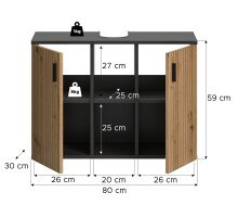 Waschbeckenunterschrank >Mone< in Basalt / Artisan Oak - 80x59x30cm (BxHxT)