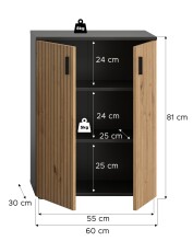 Hochschrank >Mone< in Basalt / Artisan Oak - 60x81x30cm (BxHxT)