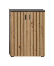 Hochschrank >Mone< in Basalt / Artisan Oak - 60x81x30cm (BxHxT)