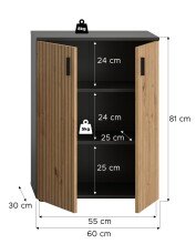 Hochschrank >Mone< in Basalt / Artisan Oak - 60x81x30cm (BxHxT)