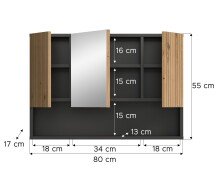 Badezimmerspiegelschrank >Mone< in Basalt / Artisan Oak - 80x55x17cm (BxHxT)