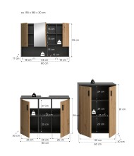 Badezimmer-Set >Mone< in Basalt / Artisan Oak - 155x180x30cm (BxHxT)