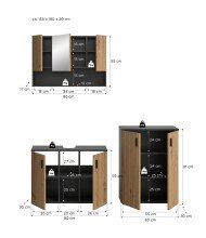 Badezimmer-Set >Mone< in Basalt / Artisan Oak - 155x180x30cm (BxHxT)