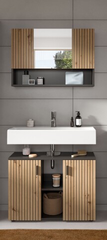 Badezimmer-Set >Mone< in Basalt / Artisan Oak - 80x180x30cm (BxHxT)