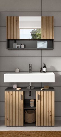 Badezimmer-Set >Mone< in Basalt / Artisan Oak - 80x180x30cm (BxHxT)