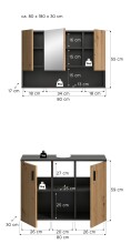 Badezimmer-Set >Mone< in Basalt / Artisan Oak - 80x180x30cm (BxHxT)