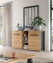 Sideboard >Caserta< in Basalt Grau / Artisan Eiche - 130x81x37cm (BxHxT)