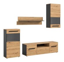Wohnwand >Caserta< in Basalt Grau / Artisan Eiche - 253x196x40cm (BxHxT)