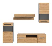 Wohnwand >Caserta< in Basalt Grau / Artisan Eiche - 253x196x40cm (BxHxT)