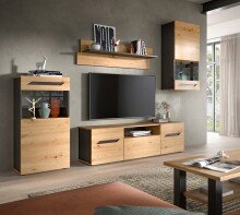 Wohnwand >Caserta< in Basalt Grau / Artisan Eiche -...