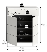 Schuhkommode >Canu< in Basalt Grau / Weiß - 80x94x37cm (BxHxT)