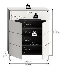 Schuhkommode >Canu< in Basalt Grau / Weiß - 80x94x37cm (BxHxT)
