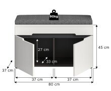 Sitzbank >Canu< in Basalt Grau / Weiß - 80x45x37cm (BxHxT)