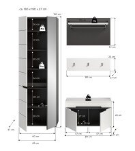 Garderoben-Set >Canu< in Basalt Grau / Weiß - 160x190x37cm (BxHxT)