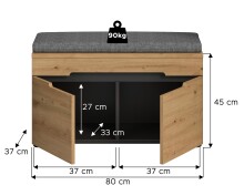 Sitzbank >Canu< in Basalt Grau / Artisan - 80x45x37cm (BxHxT)