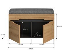Sitzbank >Canu< in Basalt Grau / Artisan - 80x45x37cm (BxHxT)